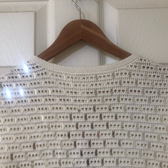 NWT Chico’s White and Silver Sequin Sammie 3/4 Sleeves Cardigan M - Picture 6 of 10
